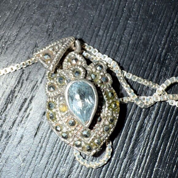 Liz Palacios Sterling SILVER and marcasite Necklace Blue stone - Picture 2 of 11